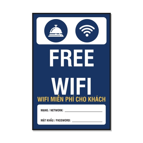 Tem Decal Bảng Free Wifi Song Ngữ Việt Anh Có Ô Ghi Network, Password - Biển Dán Khách Sạn, Homestay