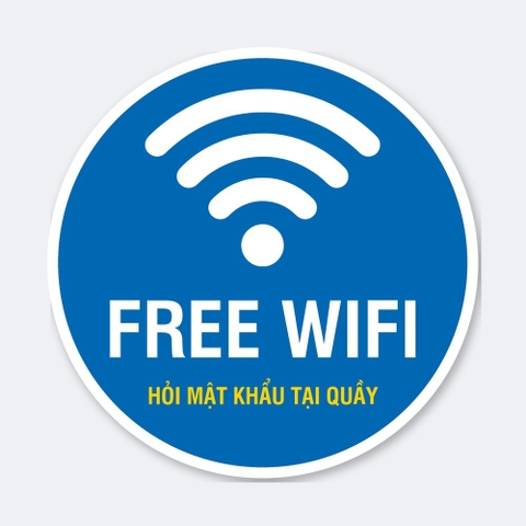 Sticker Tròn Free Wifi Hỏi Mật Khẩu Tại Quầy - Tem Mini Dán Bàn, Cửa Kính Quán Cafe, Nhà Hàng