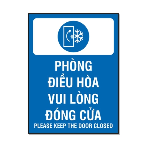 Tem Decal Phòng Điều Hòa Vui Lòng Đóng Cửa Bản Xanh Song Ngữ - Biển Dán Cửa Quán Cafe, Văn Phòng