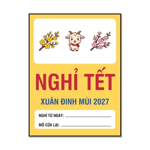 Tem Decal Nghỉ Tết Đinh Mùi 2027 Hình Dê Con Dễ Thương Có Ô Ghi Ngày - Biển Dán Cửa Hàng, Tiệm Bánh, Spa