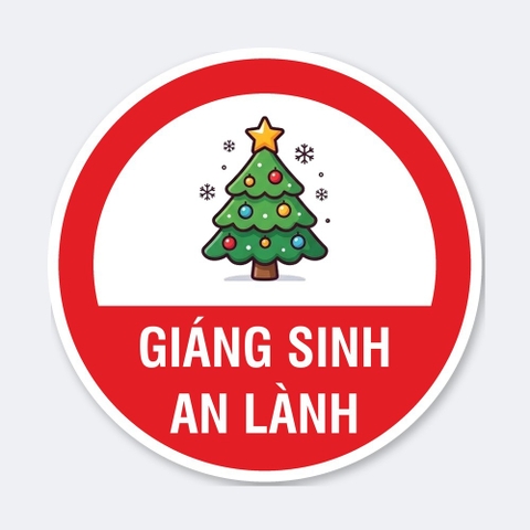 Sticker Tròn Giáng Sinh An Lành Cây Thông Noel - Tem Dán Hộp Quà, Túi Quà, Thiệp, Hộp Bánh, Cửa Kính
