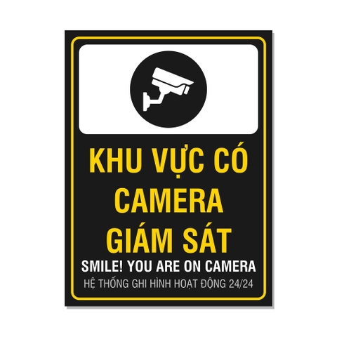 Tem Decal Khu Vực Có Camera Giám Sát Smile You Are On Camera Vàng Đen - Biển Dán Cửa Hàng, Văn Phòng, Nhà Riêng
