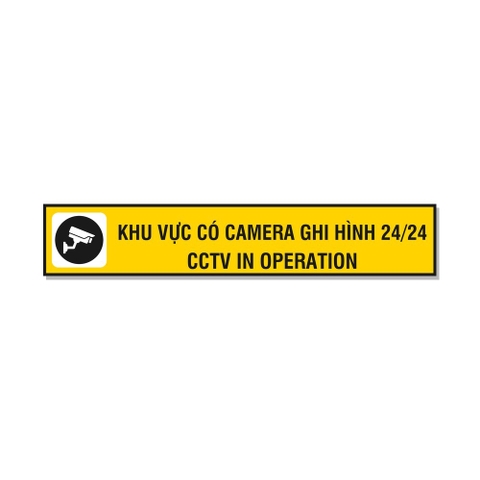 Tem Dải Khu Vực Có Camera Ghi Hình 24/24 Vàng Đen - Decal Dán Cửa Kính, Quầy Thu Ngân, Cửa Hàng, Văn Phòng