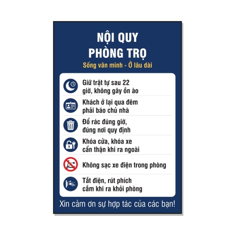 Tem Decal Nội Quy Phòng Trọ Có Hình Minh Họa 6 Điều - Biển Dán Nhà Trọ, Chung Cư Mini, Phòng Cho Thuê