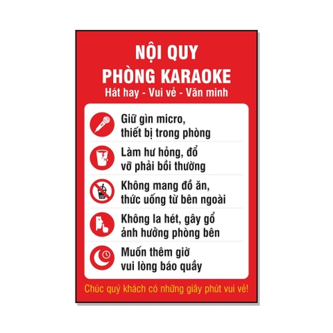 Tem Decal Nội Quy Phòng Karaoke Có Hình Minh Họa - Biển Dán Phòng Hát, Quán Karaoke, Quầy Lễ Tân
