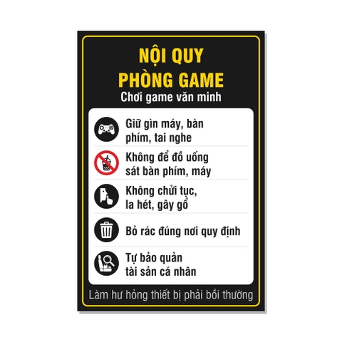 Tem Decal Nội Quy Phòng Game Có Hình Nền Đen - Biển Dán Quán Net, Phòng Máy, Cyber Game