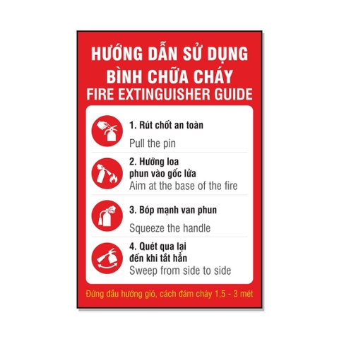 Tem Decal Hướng Dẫn Sử Dụng Bình Chữa Cháy 4 Bước Song Ngữ Có Hình - Biển PCCC Dán Nhà Xưởng, Nhà Trọ, Công Ty