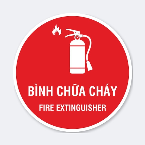 Sticker Tròn Bình Chữa Cháy Fire Extinguisher Nền Đỏ - Tem Đánh Dấu Vị Trí Đặt Bình PCCC, Bình Cứu Hỏa