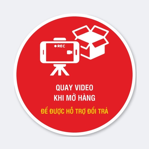 Sticker Tròn Vui Lòng Quay Video Khi Mở Hàng Để Được Hỗ Trợ Đổi Trả - Tem Dán Gói Hàng Shop Online