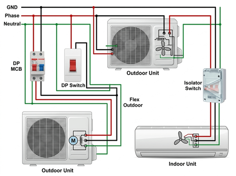 Sơ đồ đấu điện điều hòa 1 chiều chi tiết và hướng dẫn lắp đặt đúng cách