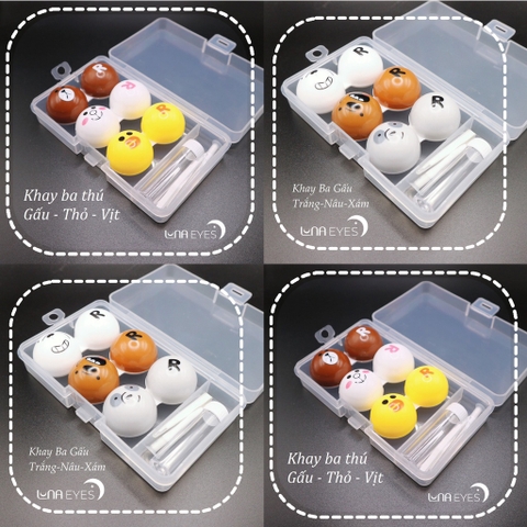 Khay Đựng Lens 3 Đôi Hình Thú + dụng cụ đeo