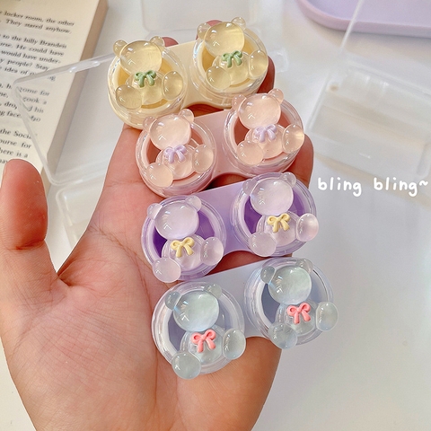 Khay đơn pha lê hình gấu nơ trong suốt kèm dụng cụ đeo