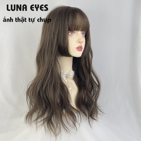 [JG137] Tóc Giả Xoăn Dài Mái Hime Màu Nâu Lạnh