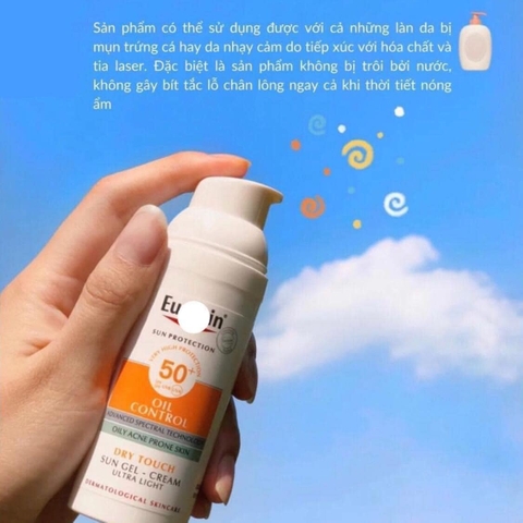 Kem chống nắng Eucerin  Sun Gel-Cream Dry Touch Oil Control SPF50+ cho da dầu mụn, hỗn hợp thiên dầu 50ml