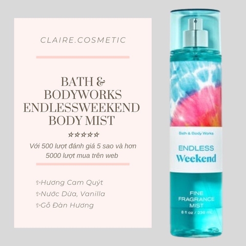 Xịt Thơm Nước Hoa Toàn Thân Bath & Body Works Fine Fragrance Mist 236ml nhiều mùi