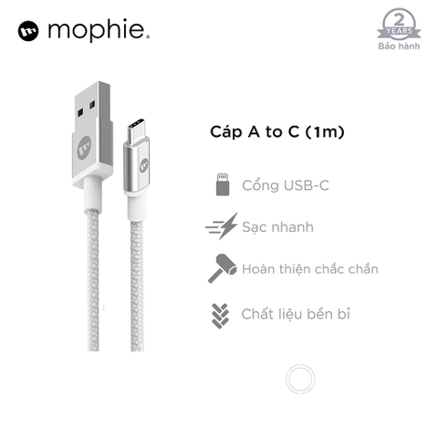 Cáp USB-A to USB-C Mophie 1M - White
