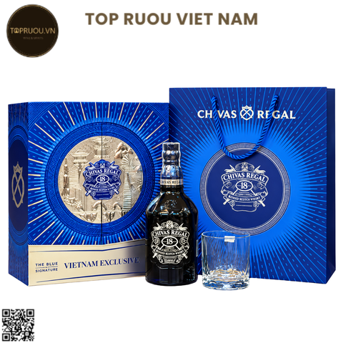 Hộp Quà Whisky Chivas Regal 18 Blue F27 (Kèm Túi Hãng) - 700ml - 40% - Scotland