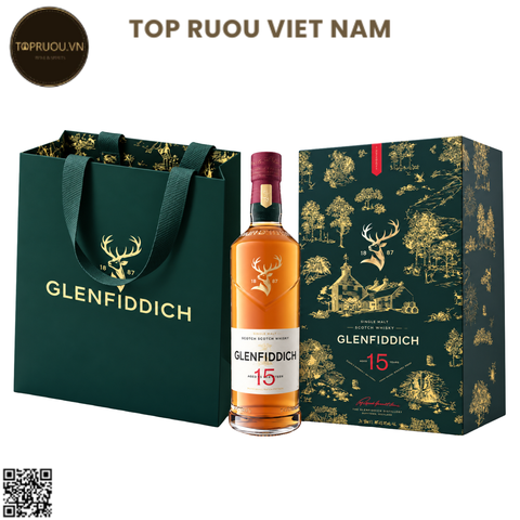 Hộp Quà Whisky Glenfiddich 15 Single Malt F27 (Kèm Túi Hãng) - 700ml - 40% - Scotland