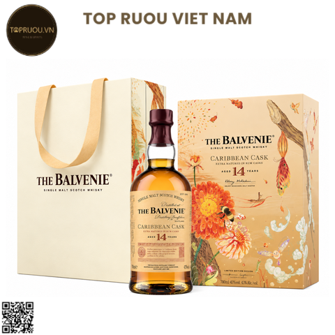 Hộp Quà Whisky Balvenie 14 Caribbean Cask Single Malt F27 (Kèm Túi Hãng) - 700ml - 43% - Scotland