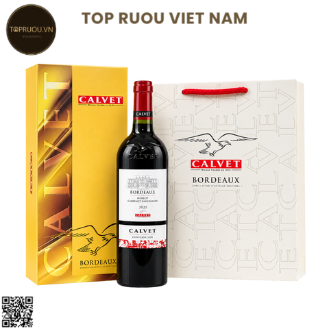 Hộp Quà Rượu Vang Đỏ Calvet Bordeaux (Kèm Túi Hãng) - Pháp - Merlot, Cabernet Sauvignon - 14.5% - 750ml