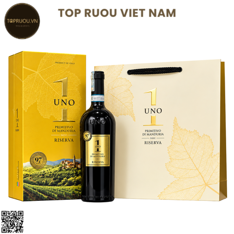 Hộp Quà Rượu Vang Đỏ Uno 1 Primitivo di Manduria Riserva (Kèm Túi Hãng) - Ý - Primitivo - 14,5% - 750ml