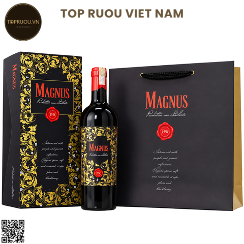 Hộp Quà Rượu Vang Đỏ Magnus (Kèm Túi Hãng) - Ý - Primitivo, Negroamaro - 17% - 750ml