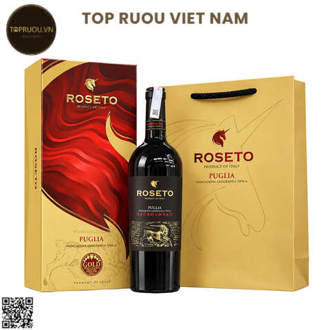 Hộp Quà Rượu Vang Đỏ Roseto Negroamaro Puglia (Kèm Túi Hãng) - Ý - Negroamaro - 15% - 750ml