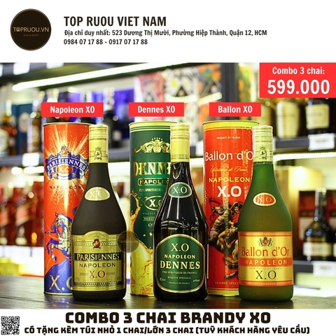 Combo 3 Chai Brandy XO - Pháp - 40% - 700ml