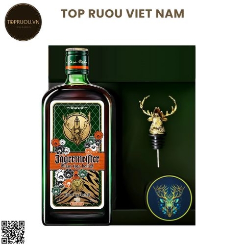 Jagermeister Flower + Hộp + Kèm Đầu Hươu Inox + Túi - 700ml - 35% - Đức