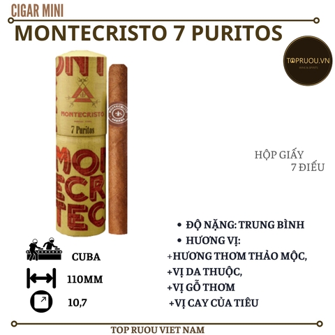 Xì Gà Montecristo Puritos - 7 Điếu - Cuba