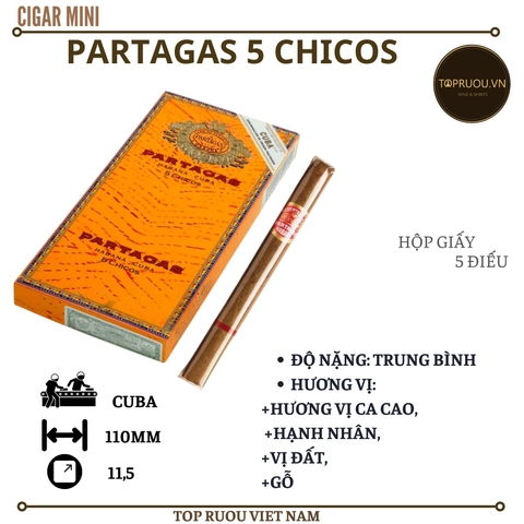 Xì Gà Partagas 5 Chicos - 5 Điếu - Cuba