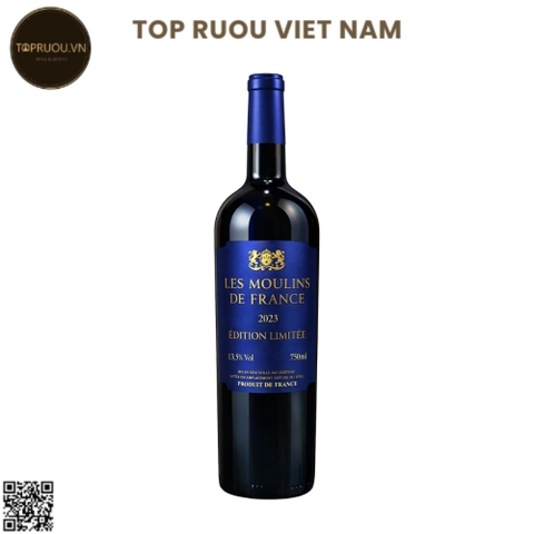 Vang Đỏ Les Moulins de France (Tem Xanh) 750ml - 13,5% - Pháp