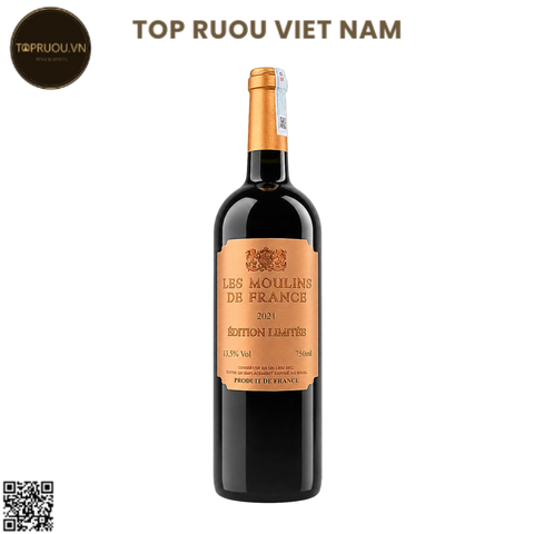 Vang Đỏ Les Moulins de France (Tem Vàng) 750ml - 13% - Pháp