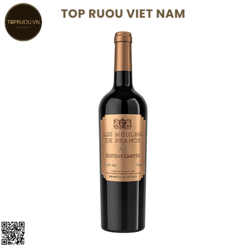 Vang Đỏ Les Moulins de France (Tem Vàng) 750ml - 13% - Pháp