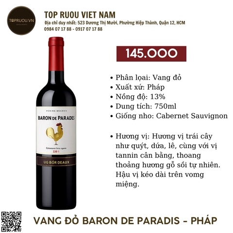 Vang Đỏ Baron De Parre - Pháp - Cabernet Sauvignon - 13,5% - 750ml