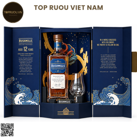 Hộp Quà Whisky Bushmills 12 Years (Kèm Túi Giấy Hãng) - 700ml - 40% - Scotland