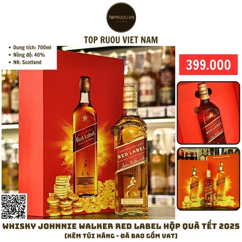 Whisky Johnnie Walker Red Label Hộp Quà F25 (Kèm Túi Giấy Hãng) - 700ml - 40% - Scotland