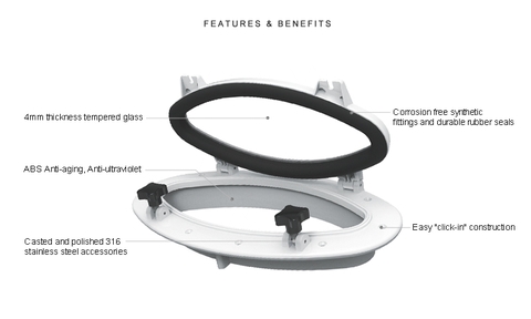 Cửa Sổ Vách Cano , Nhựa ABS Dạng Oval 323mm, Porthole ovan SFPP1-03