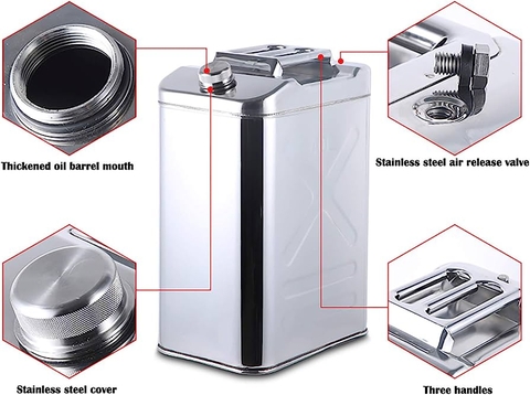 Bình Nhiên Liệu 30 lít, Chất Liệu Tole Sắt Hoặc Inox 304, Kích Thước 36x26x43cm