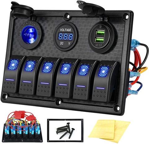 Bảng Công Tắc Táp Lô 6 nút Bấm Cho Tàu Cano, Xe SLPN6, Mã S50802-6H1P1U1V