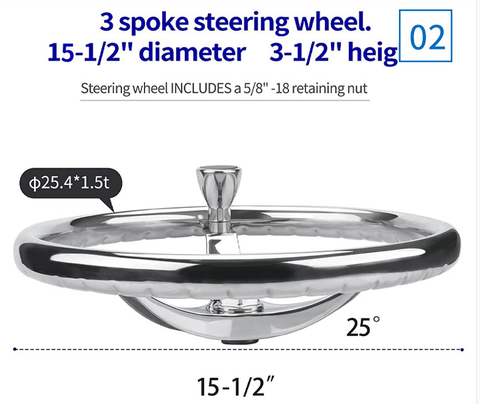 Vô Lăng Cano Inox 316 Model 7319SRF1 , Đường Kính 338mm, vặn ốc , 3 cánh