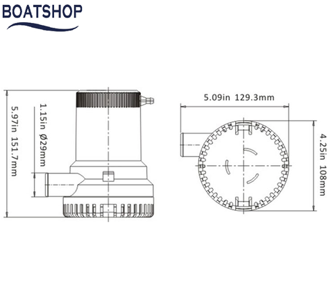 Bơm nước lườn không tự động, mã: SFBP2-G2000-01, điện áp: 24V, lưu lượng 2000 GPH, ống 29mm