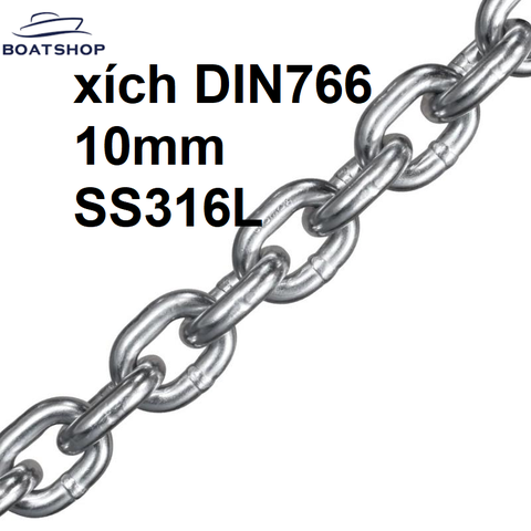 Dây Xích DIN766, 10mm, Chất Liệu thép Không Gỉ, dùng neo tàu thuyền
