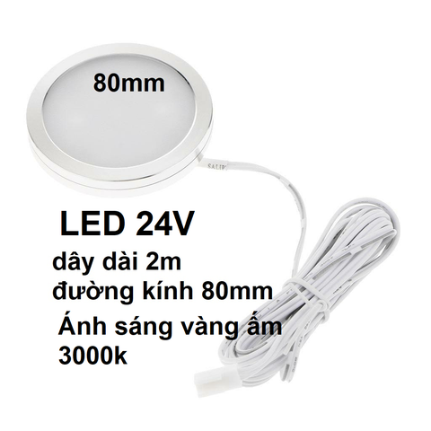 24V Đèn Ốp Trần mini 24V LED Sáng Vàng Ấm 3000K, đường kính 80mm, dày 8.2mm