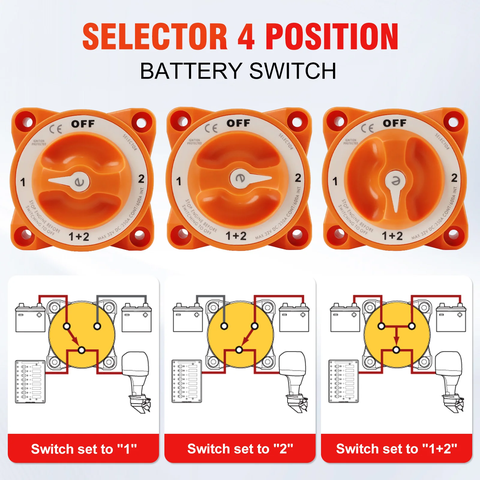 Công Tắc Ắc Quy Đôi 3 cọc tiếp điểm Loại Lớn, Cho Tàu Thuyền Cano, Xe Hơi, 12/24V