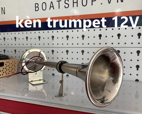 Còi Điện Trumpet 12V inox 316, Cho Tàu Cano, Xe Tải, Điện 12V
