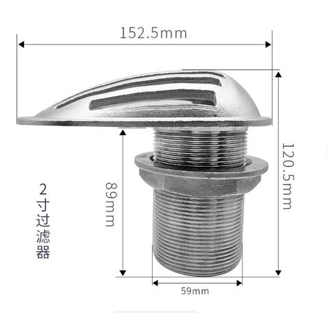 (50mm Con Sò Nước) Thông Đáy Tàu Con Sò Phi 50mm ~ 2 inch, Chất Liệu Inox 316, Mã S30645-6, Hàng Mới 100%