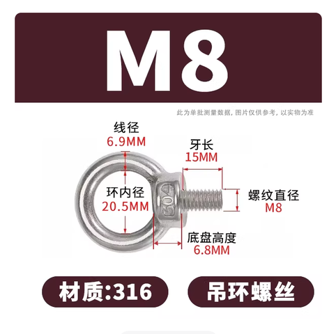 Bu Lông Mắt  Cầu (eye bolt SS316) inox 316, Size M6