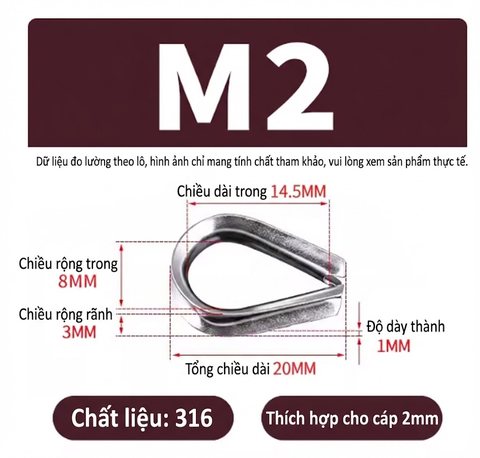 Khuyên Lót Cáp (Thimble), Chất Liệu Inox 316, kích thước tuỳ chọn từ M2-M16