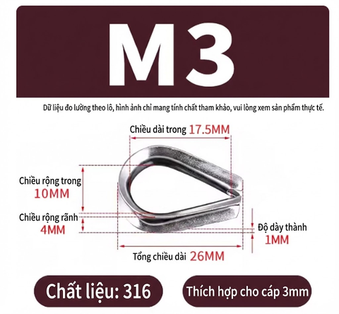 Khuyên Lót Cáp (Thimble), Chất Liệu Inox 316, kích thước tuỳ chọn từ M2-M16